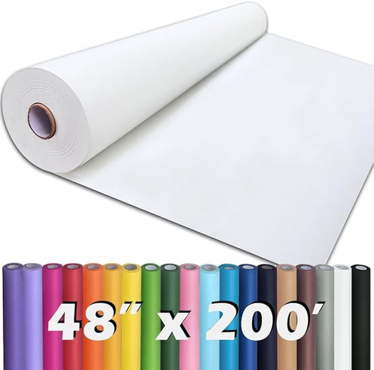 PerkHomy 48" x 2,400" (200') White Kraft Paper Roll for Craft Bulletin Board Paper Art Table Covering Crafting Gift Wrapping Bouquet Packing Parcel 80GSM 55LB (White, 48" x 200')