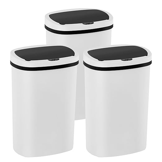 PayLessHere 13 Gallon Trash Can Kitchen Trash Can Automatic Garbage Can with Lid Touch Free High-Capacity Motion Sensor for Kitchen Bedroom Bathroom Office Wateproof Trash Bin (3, White)