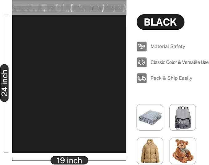 Metronic Poly Mailers 19x24 Inch 1500pcs Black, Large Shipping Bags for Clothes,Self Adhesive Shipping Envelopes for Small Business,Waterproof Mailers Poly Bags for Shipping,Packaging Mailing Bags