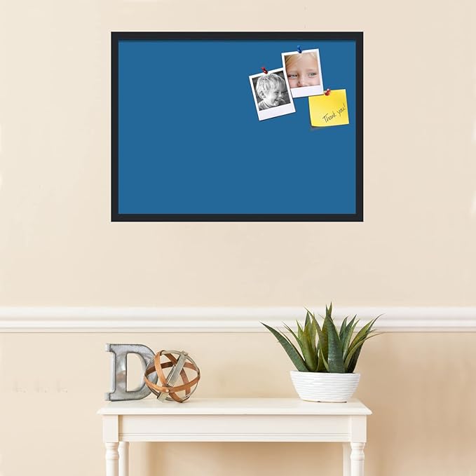 PinPix 30x22 Inch Cork Bulletin Board. This Decorative Framed Pin Board Comes with Navy Pastel Design and a Satin Black Frame. Ideal for Home Office Decor or Message Board (PinPix-1811)