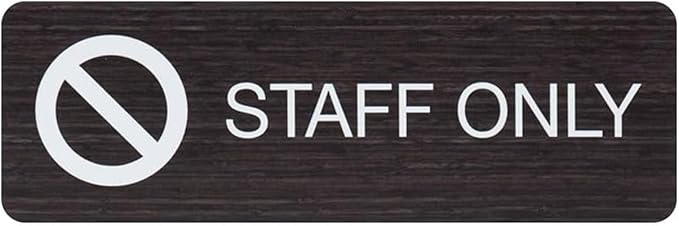 Dark Woodgrain Staff Only Sign / 3" x 9" Faux Wood Easy Adhesive Wall Room Notice/Restaurant Small Business Alternative Door Mount/Made In The USA