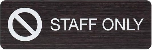 Dark Woodgrain Staff Only Sign / 3" x 9" Faux Wood Easy Adhesive Wall Room Notice/Restaurant Small Business Alternative Door Mount/Made In The USA