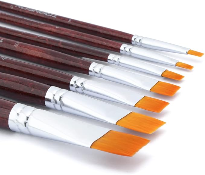 Transon Flat Paint Brush Set 7pcs for Acrylic Watercolor Gouache Oil and Body Painting