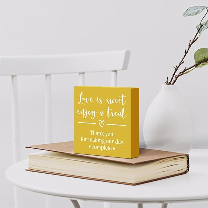 Rustic Wooden Box Sign - Wedding Party Dessert Table Decor - Square Desk Decor - Anniversary Yellow