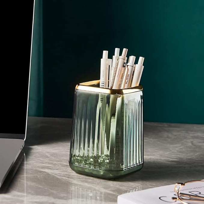 Pen Holder for Desk, Makeup Brushes Cup, Desk Organizer Desktop Supplies and Accessories for Women, Pen Cup Pencil Caddy for Office Home Art Supply (dark green)