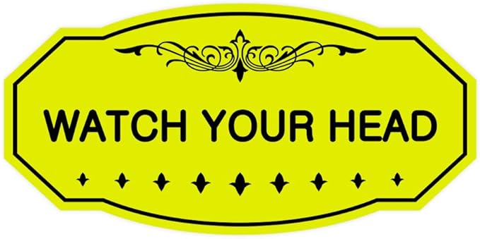Signs ByLITA Victorian Watch Your Head Sign (Yellow/Black) - Small 1 Pack