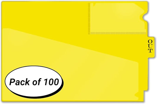 Doctor Stuff - Center Tab Vinyl Out Guides, Diagonal Cut Front Pocket, Top Charge Out Slip Pocket, Plastic File Folder, Letter Size 9" x 13-1/4", Yellow, 100/Box