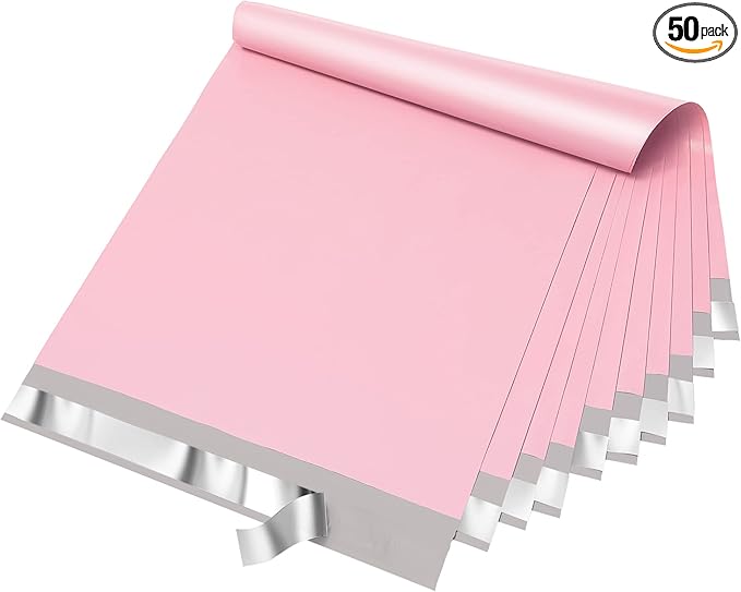 Fuxury Poly Mailers 12x15.5Inch 50 Pcs, Heavy Duty Shipping Bags for Clothing, Strong Adhesive Shipping Envelopes for Small Business, Self Seal Mailers Poly Bags Mailing Envelopes,Light Pink