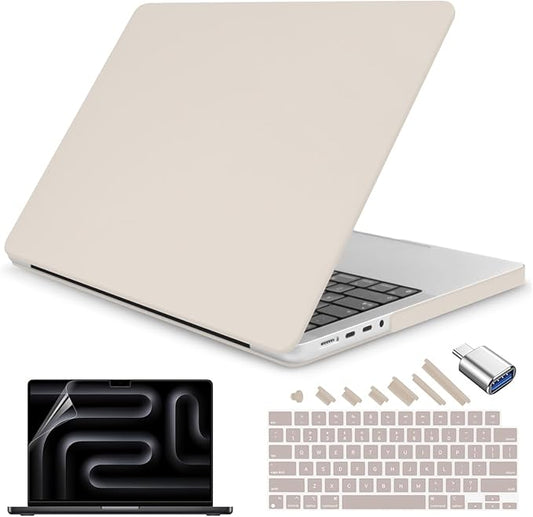 Teryeefi Case Cover for MacBook Pro 16 Inch M4 M3 M2 M1 (2025 2024-2021 Release) A3403 A3186 A2485 A2780 A2991 Model, Matte PC Hard+Keyboard Cover+Screen Protector+Type C Adapter, Beige