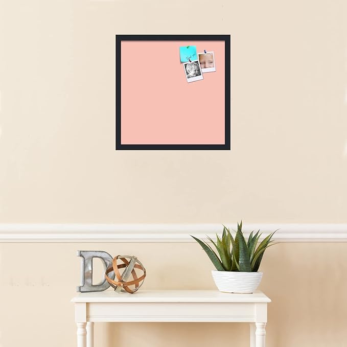PinPix 18x18 Inch Cork Bulletin Board. This Decorative Framed Pin Board Comes with Pink Pastel Design and a Satin Black Frame. Ideal for Home Office Decor or Message Board (PinPix-1813)