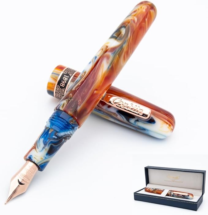 Conklin 1898 Fountain Pen, Misto Orange - Medium Nib | Unique Resin Blend Writing Instrument | JoWo Stainless Steel Nib Made in Germany | Ideal for Pen Enthusiasts