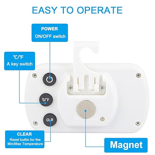 Waterproof Refrigerator Fridge Thermometer, Digital Freezer Room Thermometer, Max/Min Record Function Large LCD Screen and Magnetic Back for Kitchen, Home, Restaurants (4 Pack)