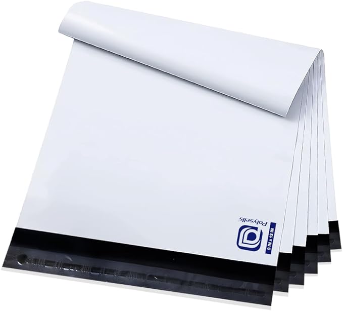 POLYSELLS 100 pack 9x12 Inch Poly Mailers Shipping Envelopes, Strong Adhesive Sealing, Waterproof, and Tear-resistant Postal Mailing Bags for Clothing, Books, and Accessories White