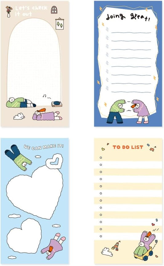 Monolike Memopad Olly Molly Weekend SET - 4 Packs, 4 Different Designs, 80 Sheets Per Pad, Total 320 Sheets, Note pads, Writing pads, 80x148mm