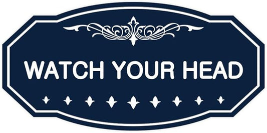 Signs ByLITA Victorian Watch Your Head Sign (Navy Blue/White) - Small 1 Pack