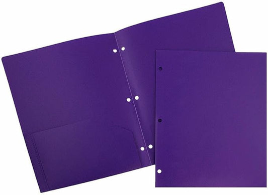 JAM PAPER Heavy Duty Plastic 3 Hole Punch Pocket Folders - Extra Tough School Folders - Purple - Bulk 48/Pack