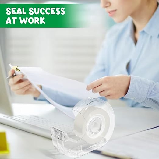 Clear Tape Rolls-12 Pack Transparent Tape Bulk with Dispensers-7/10 X 1000 Inches Glossy Office Tape for School Store