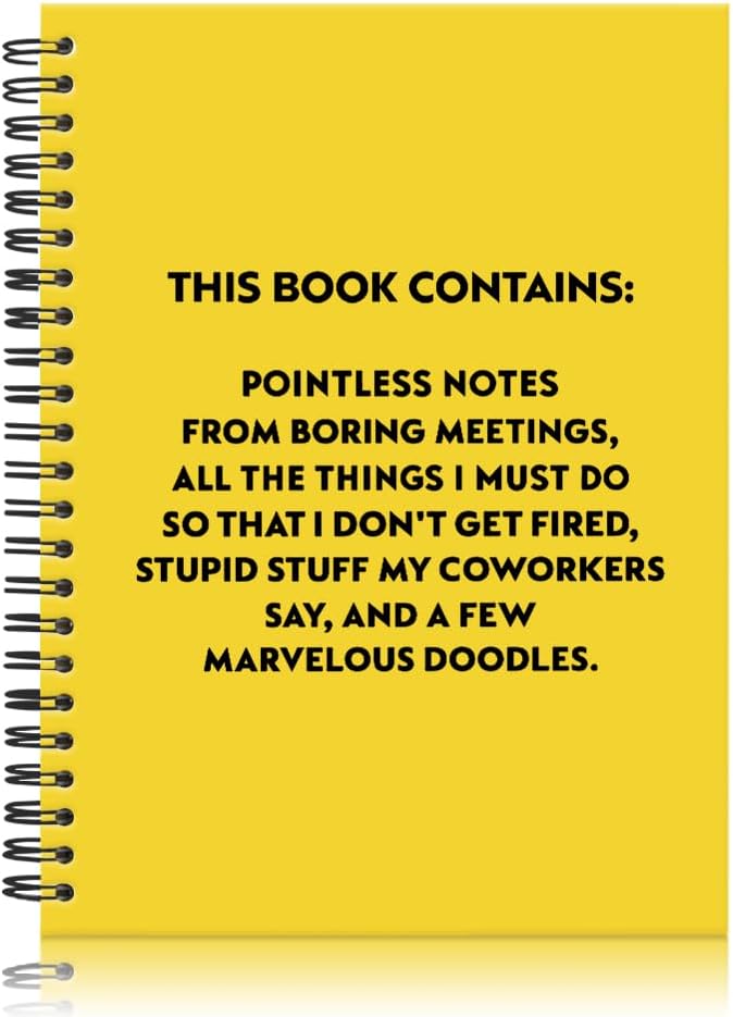 Pointless Notes from Boring Meetings Funny Yellow Golden Spiral Notebook, Humorous Office Gifts, Gag Gifts for Coworkers, Funny Office Sarcastic Gifts for Coworkers,Team Members, Employees
