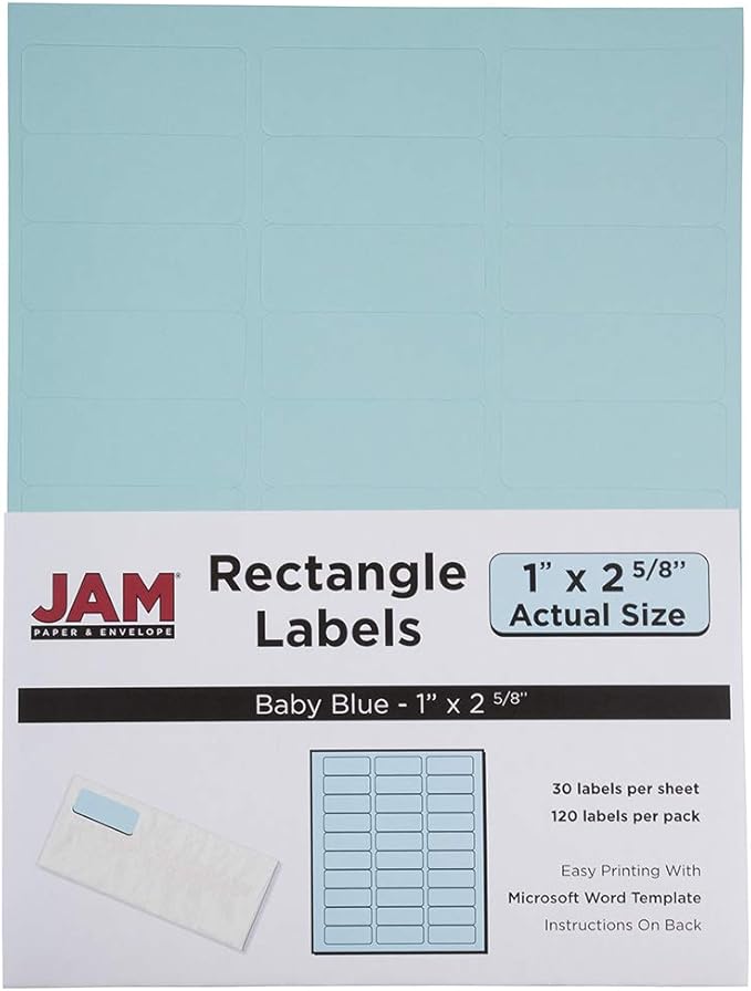 JAM PAPER Return Address Labels - Standard Mailing - 1 x 2 5/8 - Baby Blue - 120 Shipping Labels/Pack