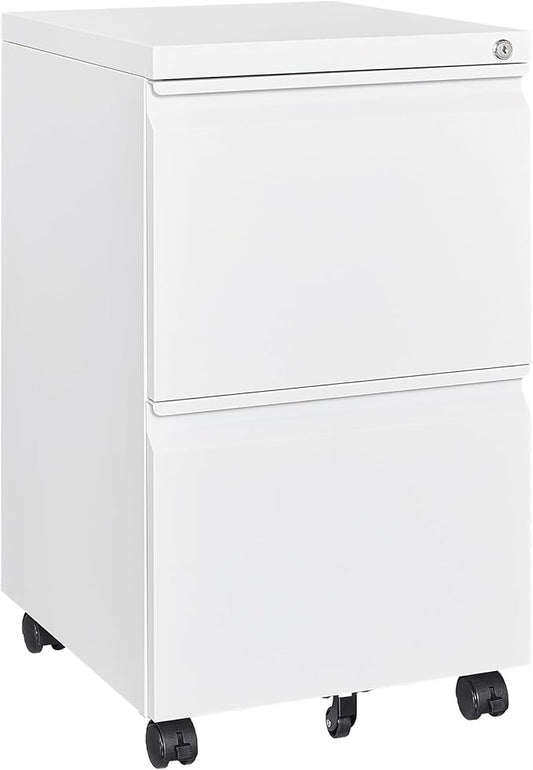 2 Drawer Mobile File Cabinet with Lock Steel Small Rolling File Cabinet Legal/Letter/A4 Size Under Desk Metal Filing Cabinet for Home Office Vertical Filing Cabinet Printer Stand Fully Assembled