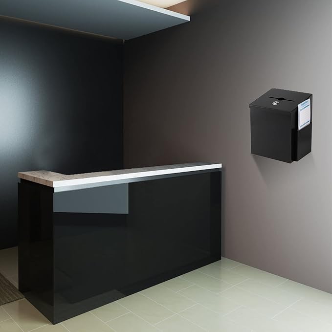 TOPZEA Suggestion Box with Slot and Lock, Wall Mounted Ballot & Donation Box, Metal Comment Collection Box Key Drop Box with 50 Free Suggestion Cards for Office, Hotel, Church, Black, 9"x 7.4"x 6"