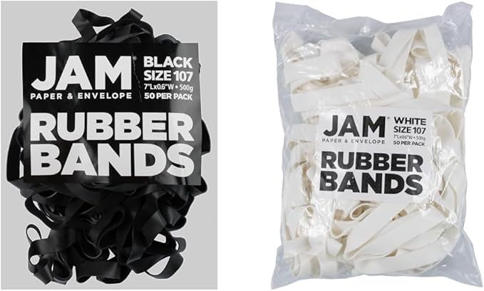 JAM PAPER Colorful Rubber Bands - Size 107 - Black & White Multi-Purpose Rubberbands - 100/Pack