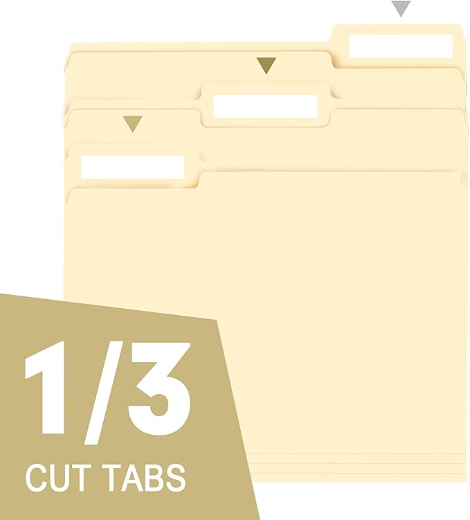 File Folder, RAZCC 100 Pack 1/3 Cut Tab File Folders Letter Size, Manila Folders, Folders with Tab, Great for Organizing and Easy File Storage