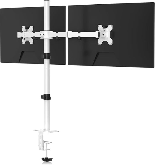 Suptek Dual LED LCD Monitor Stand up Desk Mount Extra Tall 31.5" Pole Heavy Duty Fully Adjustable Stand for 2 / Two Screens up to 27 inch,White (MD6842W)