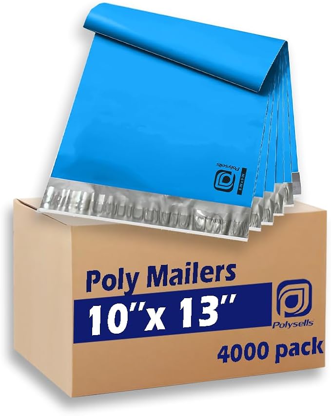 POLYSELLS 4000 pcs 10x13 Inches Blue Poly Mailers Shipping Envelopes, Strong Adhesive Sealing, Waterproof, and Tear-resistant Postal Mailing Bags for Clothing, Books, and Accessories