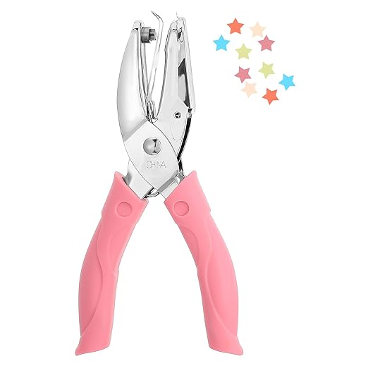 Shape Hole Puncher,5mm Durable Shape Hole Punch,Holes Punchers Shapes with Rubber Handle, Small Holes Puncher for Clothing Tickets DIY Craft Labels Scrapbooking Tools,Pink