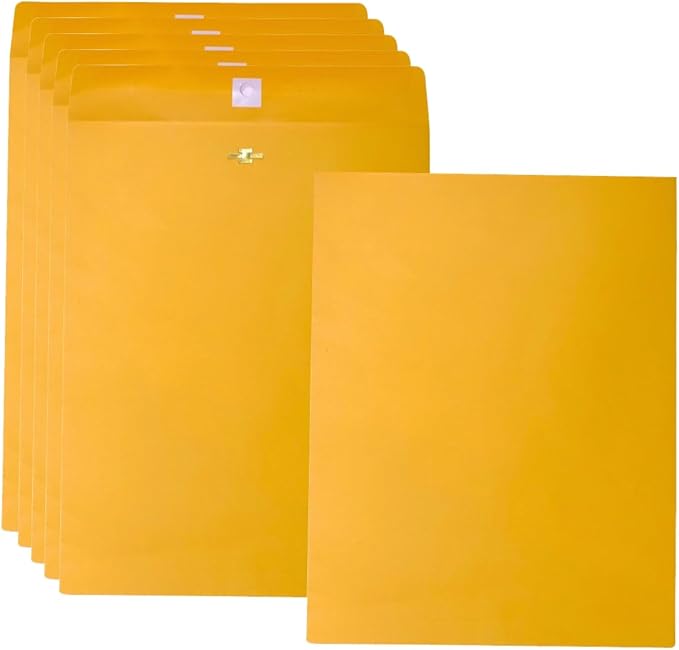 20 Pcs Clasp Envelopes 10x13, Creebe Large Yellow 10 x 13 Manilla Envelopes with Clasp and Gummed Seal for Mailing, 100 GSM Kraft Paper