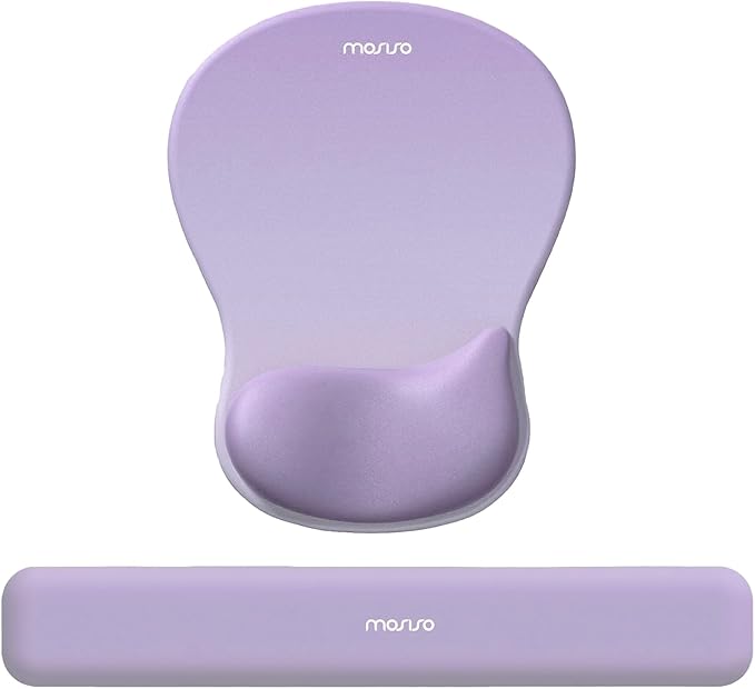 MOSISO Wrist Rest Support for Mouse Pad&Keyboard Set, Ergonomic Mousepad with Concave Curved Memory Foam, Non-Slip Base Pain Relief Comfortable Rectangular Easy Typing Pad for Home/Office, Purple