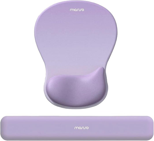 MOSISO Wrist Rest Support for Mouse Pad&Keyboard Set, Ergonomic Mousepad with Concave Curved Memory Foam, Non-Slip Base Pain Relief Comfortable Rectangular Easy Typing Pad for Home/Office, Purple