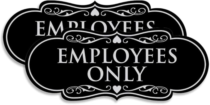 Designer EMPLOYEES ONLY Sign | Easy Installation | Office or Business Signs | Workplace Safety - Black/Silver - Large (2 Pack)