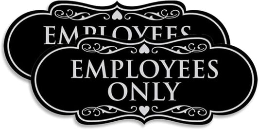 Designer EMPLOYEES ONLY Sign | Easy Installation | Office or Business Signs | Workplace Safety - Black/Silver - Large (2 Pack)