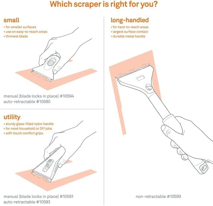 Slice 10599-CS Long-Handled Ceramic Scraper, Never Rusts, Lasts 11x as Long as Metal, Ergonomical Handle for Less Fatigue, 6 Pack