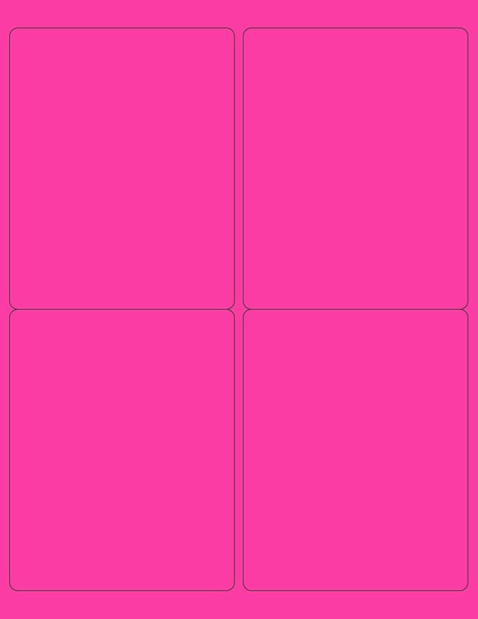 8-1/2 x 11" Neon Color High Light Fluorescent Labels for Laser & Inkjet Printer (Pink Fluorescent, 4 x 5" - 4 Per Page | 100 Labels)