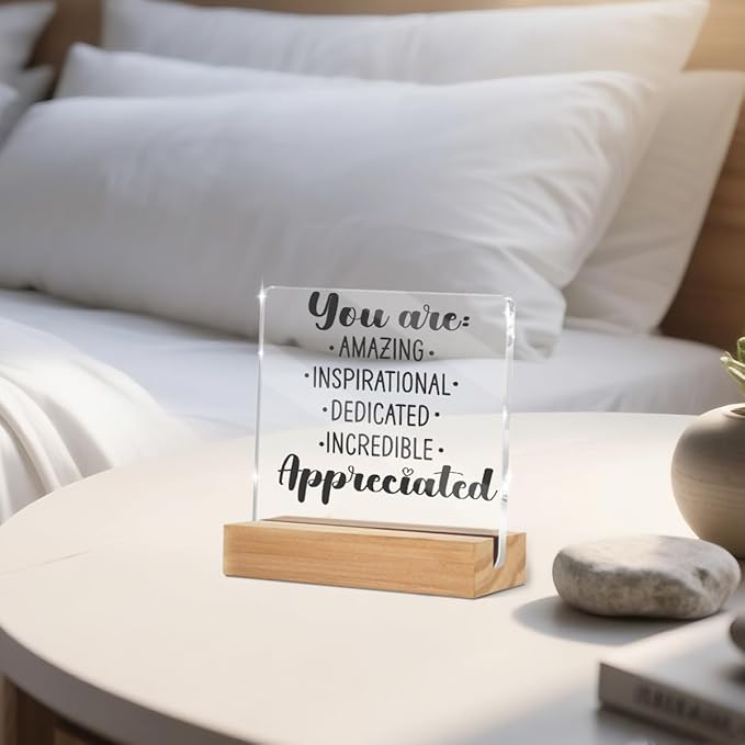 Inspirational Motivational Gifts, Thank You Gifts for Women Men Friends, Motivational Quote Acrylic Sign With Wooden Stand Desk Decor for Home Office Desk Accessories Christmas Birthday Gift
