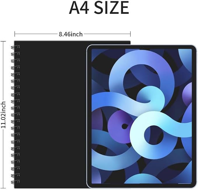 Blank Spiral Notebook, 8.5" x 11" Hardcover Sketch Book, 4 Pack Large Blank Journal for Drawing, A4 Black Unlined Journals for Women Men Office School Home