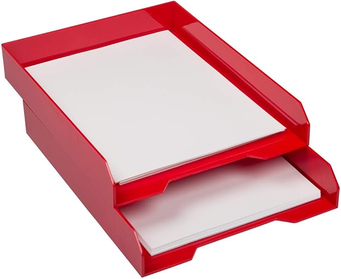 JAM PAPER Stackable Paper Trays - Red - Desktop Document, Letter, & File Organizer Tray - Sold Individually
