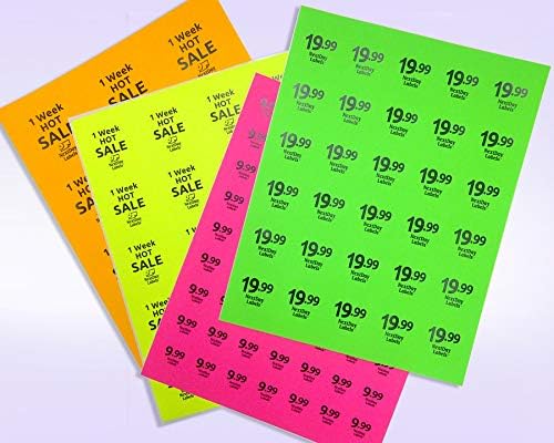 Pack of 25 Sheets, 8-1/2 x 11" Fluorescent Labels for Laser & Inkjet Printer (Yellow Fluorescent, 2" Round - 20 Per Page, 500 Labels)