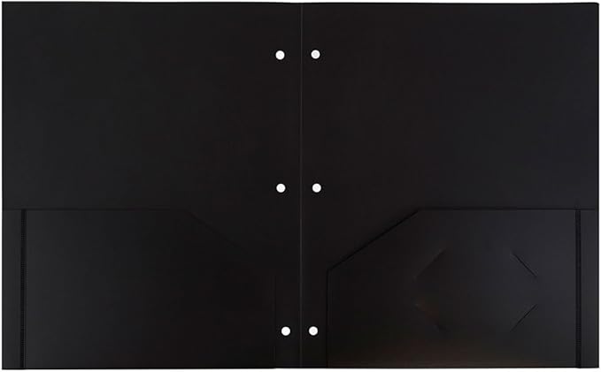 JAM PAPER Heavy Duty Plastic 3 Hole Punch Pocket Folders - Extra Tough School Folders - Black - 6/Pack