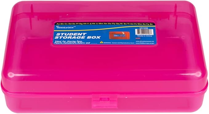 Craft County | Transparent Pencil Box | Colored Utility Box Storage Office Supplies Organizer | Pink