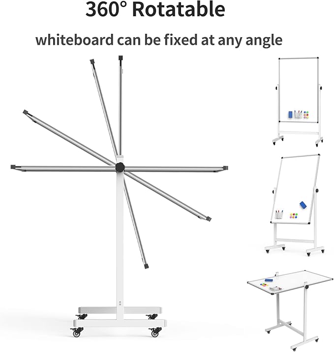 Whiteboard on Wheels, 44x26 Inches Double Sided Magnetic Dry Erase Board Height Adjustable Whiteboard with Stand for Home Office Classroom