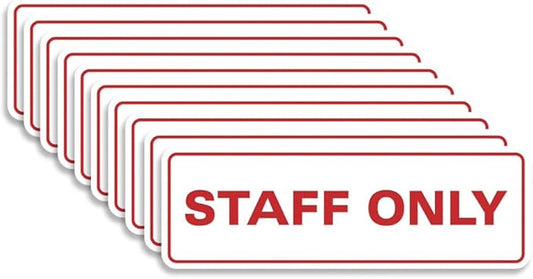 All Quality Standard Staff Only Wall or Door Sign | Easy Installation | Office Workplace Signs | Enhanced Security ‌ - White/Red - Large (10 Pack)
