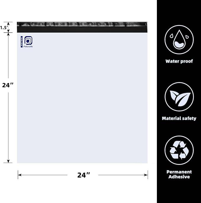 POLYSELLS 50 pcs 24x24 Inches White Poly Mailers Shipping Envelopes, Strong Adhesive Sealing, Waterproof, and Tear-resistant Postal Mailing Bags for Clothing, Books, and Accessories