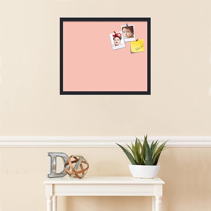 PinPix 24x20 Inch Cork Bulletin Board. This Decorative Framed Pin Board Comes with Pink Pastel Design and a Satin Black Frame. Ideal for Home Office Decor or Message Board (PinPix-1813)