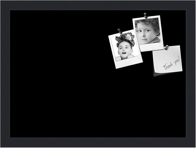 PinPix 18x13 Inch Cork Bulletin Board. This Decorative Framed Pin Board Comes with Solid Black Design and a Satin Black Frame. Ideal for Home Office Decor or Message Board (PinPix-622)