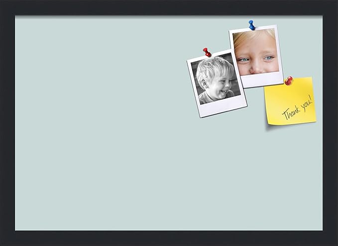 PinPix 20x14 Inch Cork Bulletin Board. This Decorative Framed Pin Board Comes with Soft Blue Design and a Satin Black Frame. Ideal for Home Office Decor or Message Board (PinPix-1814)