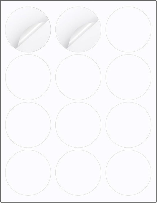 Methdic 2.5" Diameter High Visibility Printable Round Labels，Matte White，360 Customizable Blank Stickers